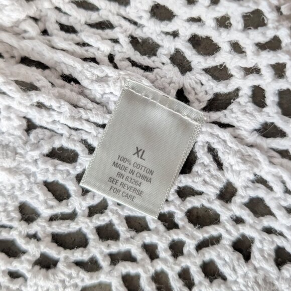 Dressbarn White Open Knit Crochet Short Sleeve Cardigan Sweater size XL - Picture 6 of 8